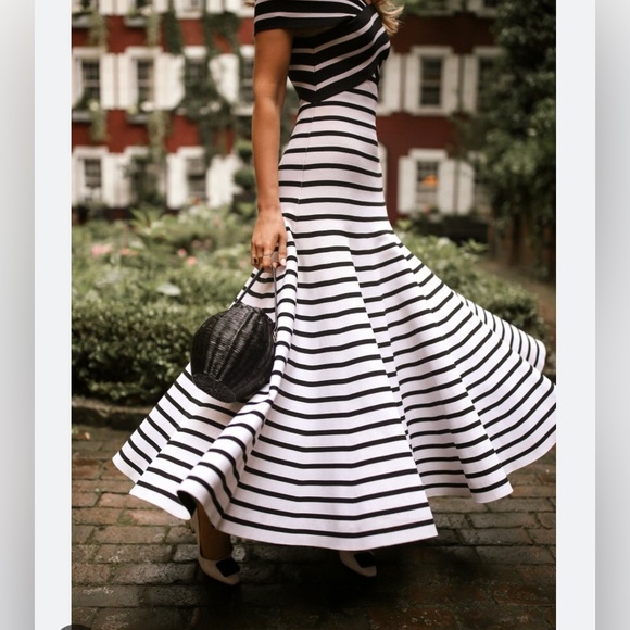 BCBGMAXAZRIA Black White Agnese Gradient Stripe Mid-length Cocktail Dress Large - Picture 12 of 14